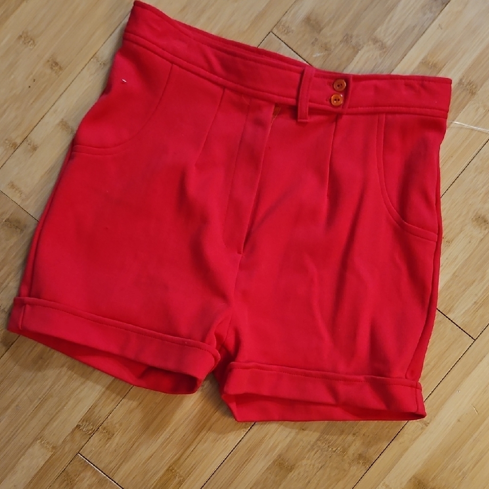 VINTAGE Vibrant Red High Waist Shorts with Cuffed Hems